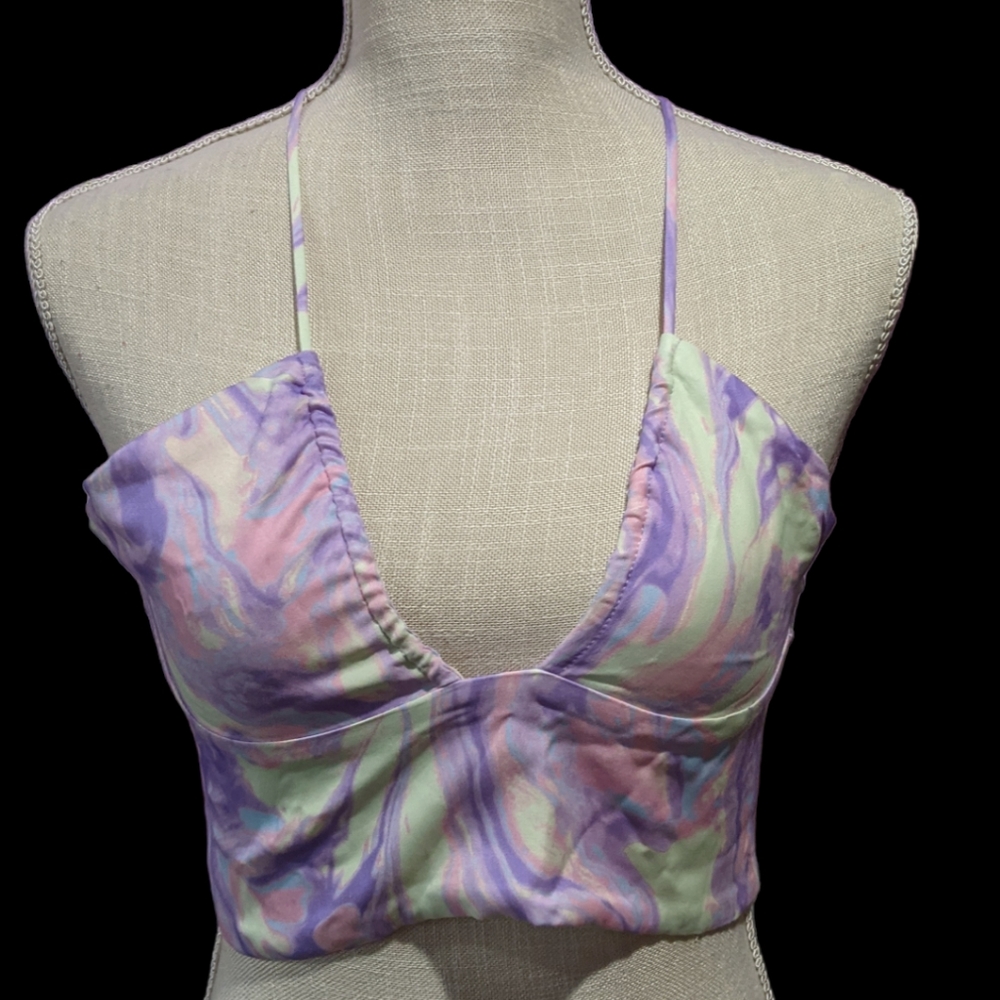 ZARA TIE DYE SATIN EFFECT CROP TOP